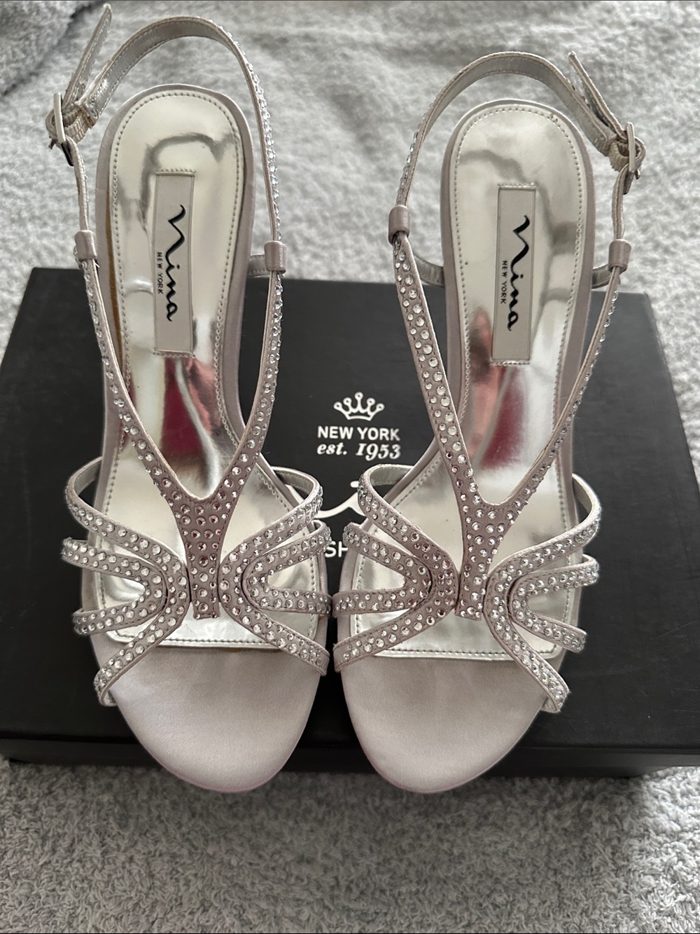 Nina Silver Crystal T-Strap Heels